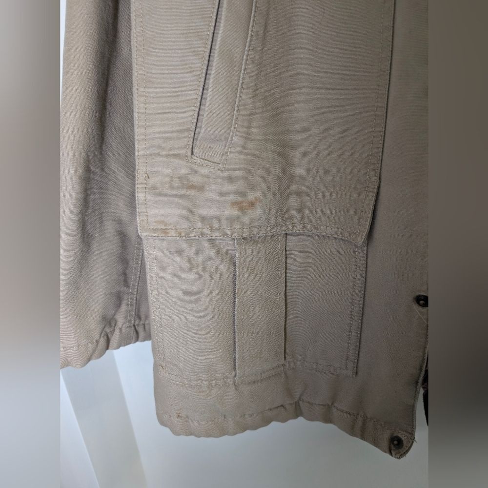 Vintage 90s Lands End Barn Jacket XL Tan Canvas Plaid Lined Chore Coat Dadcore - Picture 7 of 16